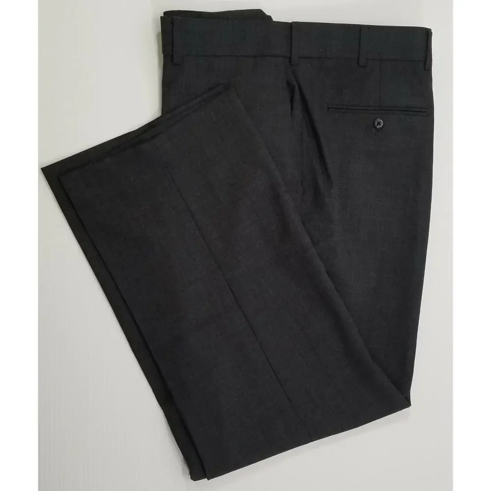 N) Stafford Performance Men's Gray 44 x 30 Classic Fit Flat Front Dress Pants